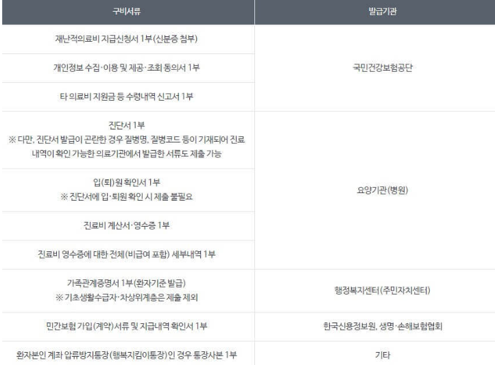 재난적 의료비 구비서류